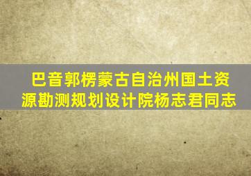 巴音郭楞蒙古自治州国土资源勘测规划设计院杨志君同志